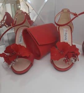 ست کیف و کفش قرمز مجلسی با دیزاین گل | کد: S057